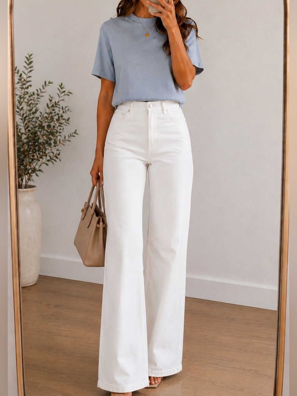 Anthropologie Light Blue Textured Short-Sleeve Blouse